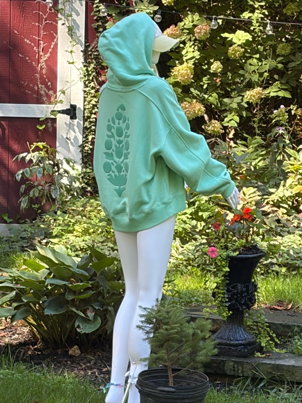 FP Movement by Free People A CUT ABOVE FLOCKED BUTI LOGO HOODIE in turquoise